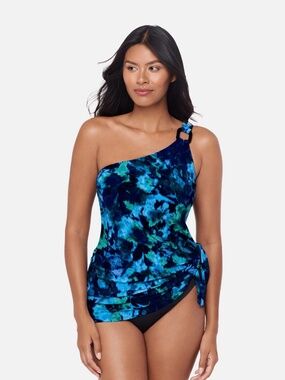 Magicsuit Mashup Amal One Shoulder Swim Dress Blue Green Size 16 NWT